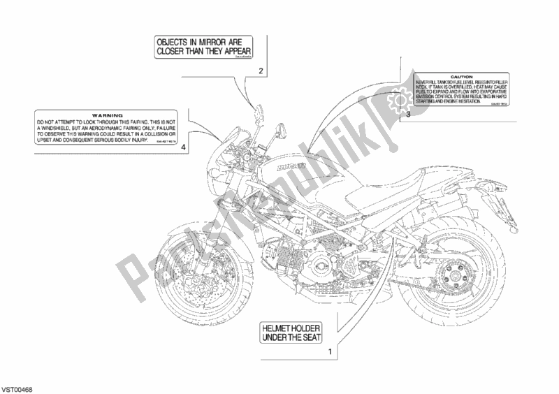 All parts for the Warning Labels Usa of the Ducati Monster S2R 1000 USA 2008